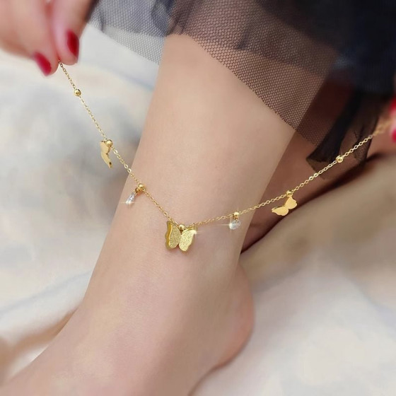 Butterfly anklet for women with a high-end feelgold New Trendy Titanium Steel Anklet, Non-Fading, Sexy Foot Jewelry, Niche Accessory