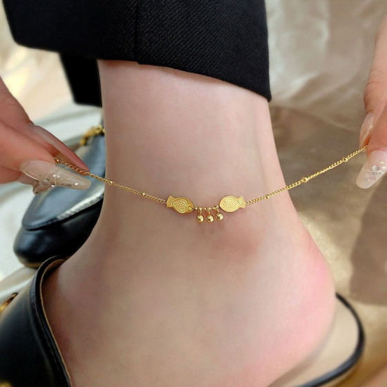 Like a fish in water, eternal happiness: Titanium steel fortune bead anklet, new women's anklet, non-fading, Chinese style, light luxury product