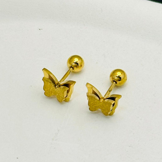 Butterfly Bean Screw Round Bead Stud Earrings for Women gold Trendy Titanium Steel Earrings, Non-Fading, High-End Elegant Accessories