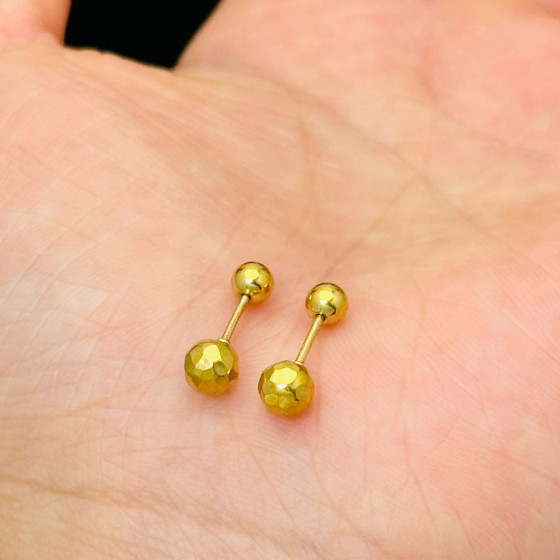 Diamond-Cut Bead Screw Round Ball Stud Earrings for Women gold Chinese Trend Titanium Steel Earrings, Non-Fading, High-End Elegant Jewelry