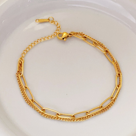 Side chain double-layer titanium steel bracelet, niche high-end fashion item for women, elegant and versatile, simple hand accessory