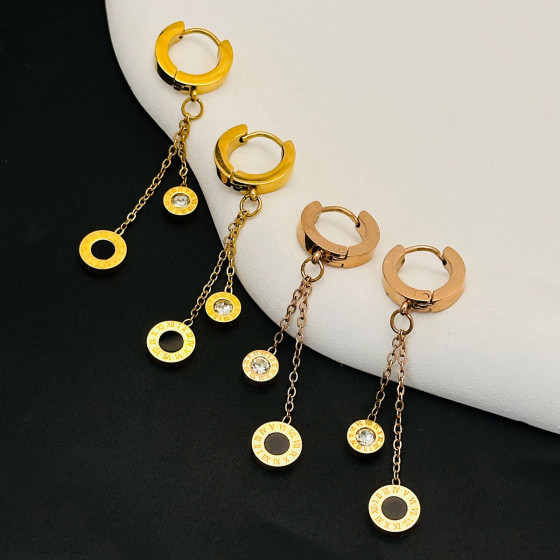 Roman pattern trendy earrings, new style, high-end feel, non-fading, elegant, Korean simple long drop earrings for women
