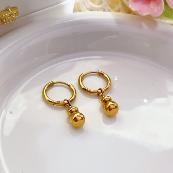 Simple titanium steel gourd earrings for women, stylish and versatile Earrings with a high-end feel, unique design, fashionable and versatile INS