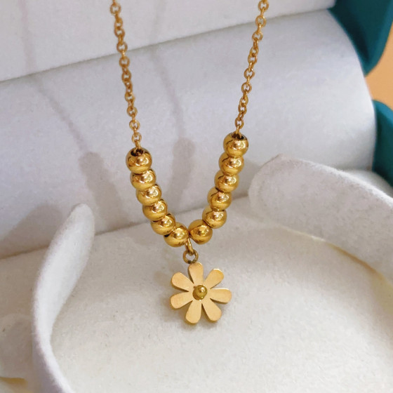 Non-fading new light luxury styleExquisite stainless steel necklace for women, versatile bead daisy jewelry, elegant style ins