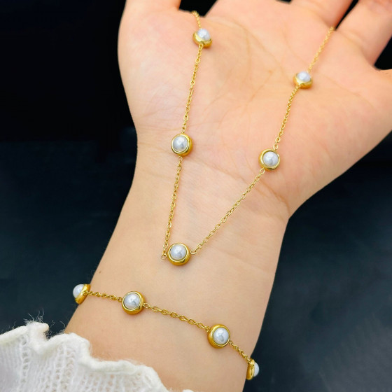 White pearl simple and versatile pearl necklace, birthday gift for girls, titanium steel collarbone chain, earring set, non-fading bracelet