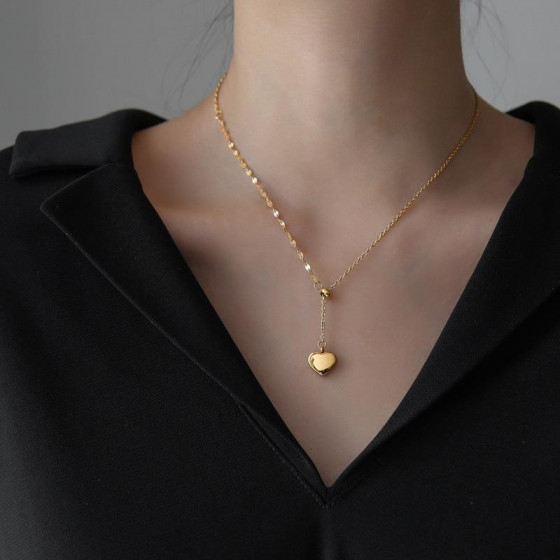 Pull-out heart tasselGold titanium steel necklace, feminine choker, European and American style ins Minimalist pendant accessory